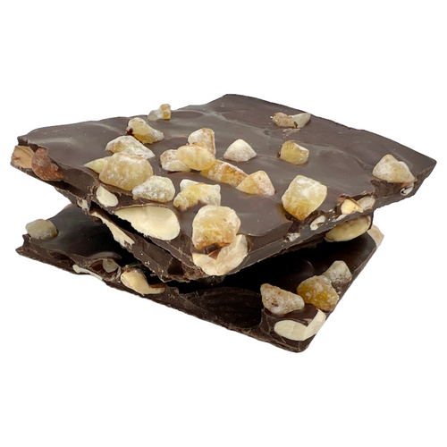 Bruchschokolade Zartbitter mit kandierten Orangenstückchen und Mandeln