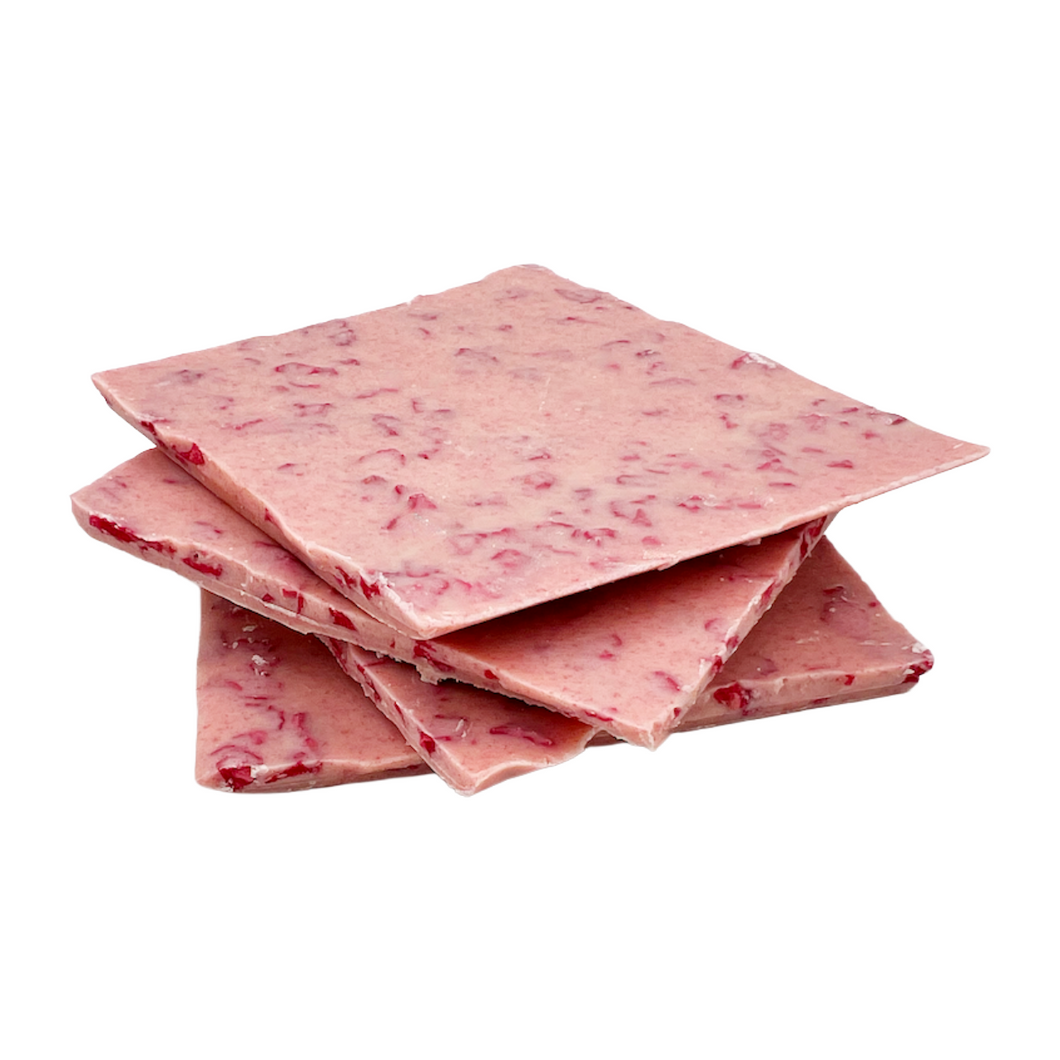 Weisse Bruchschokolade Schokolade mit Himbeeren