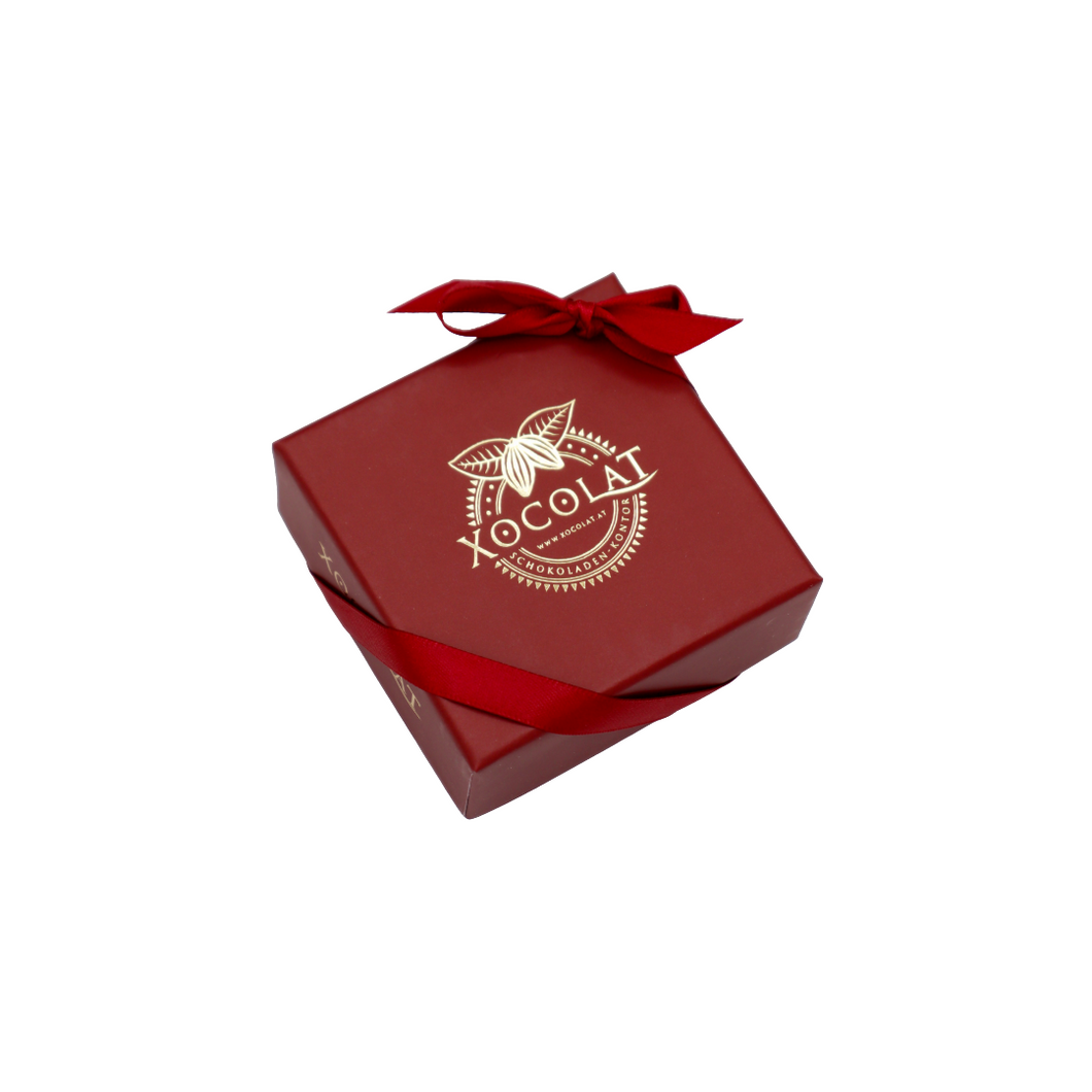 Bonbonniere mit 4 Stück Konfekt Bordeaux-Rot