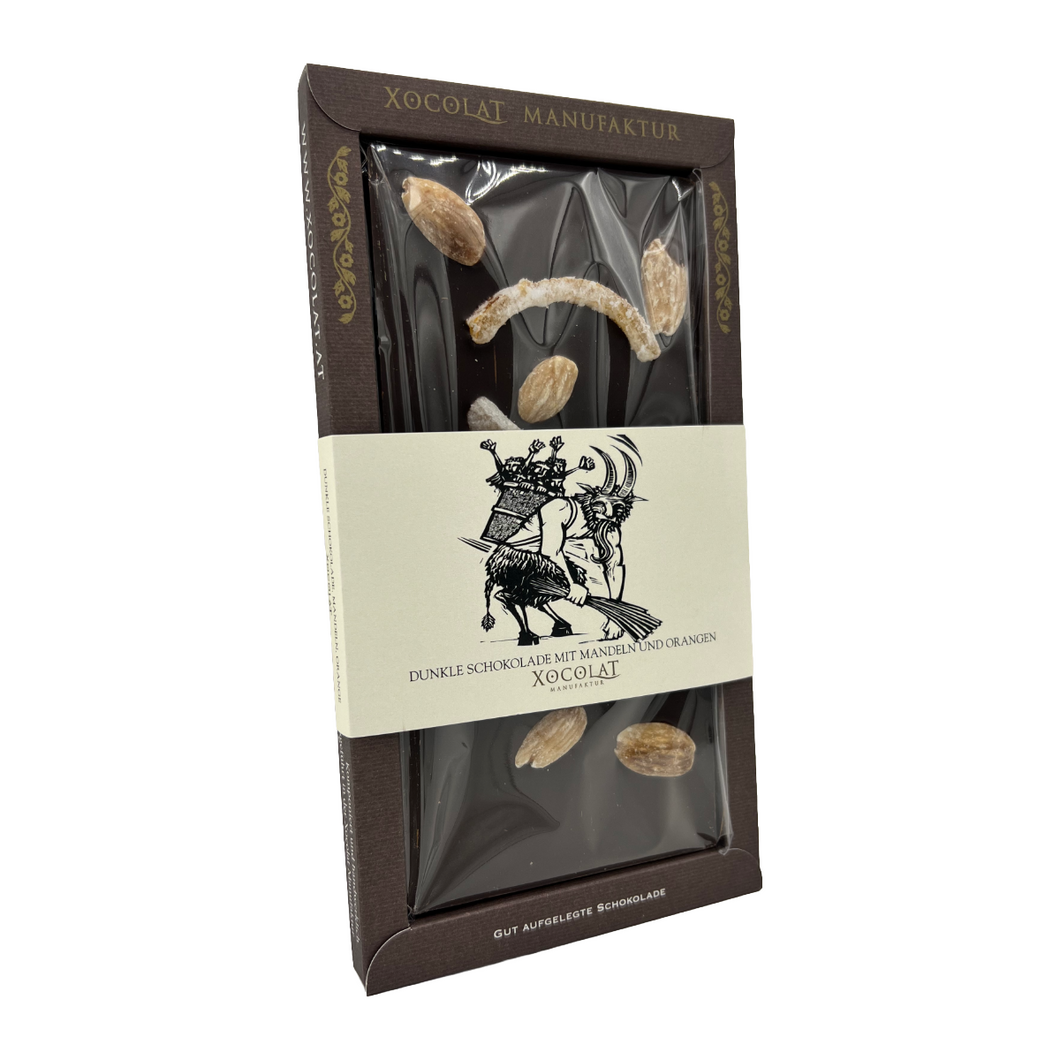 Nikolo-Schokolade mit Mandeln und Orangen