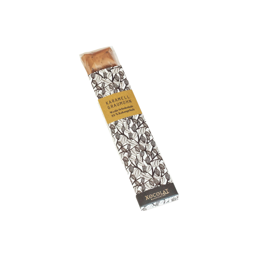 Xocolat Riegel aus Karamellschokolade und Graumohn