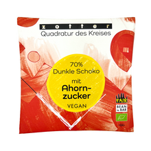Laden Sie das Bild in den Galerie-Viewer, Zotter "Quadratur des Kreises" Vegane dunkle Schokolade mit Ahornzucker 70%

