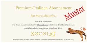 Xocolat Premium-Konfekt Abonnement mit 6 Genussboxen
