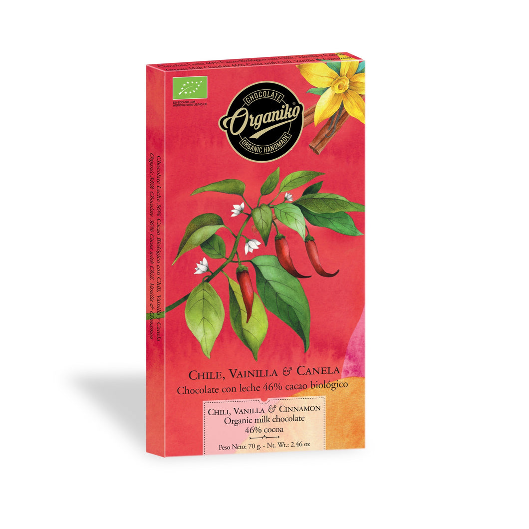 Chocolate Organiko Milchschokolade mit Chili, Vanille und Zimt 46%