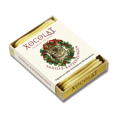 Xocolat Weihnachtskatzenzungen aus weißer Vanilleschokolade